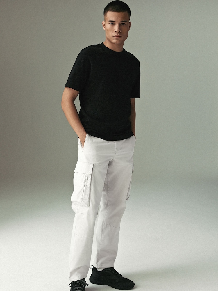 Ecru White Regular Tapered Fit Tech Stretch Utility Cargo Trousers - Image 2 of 9