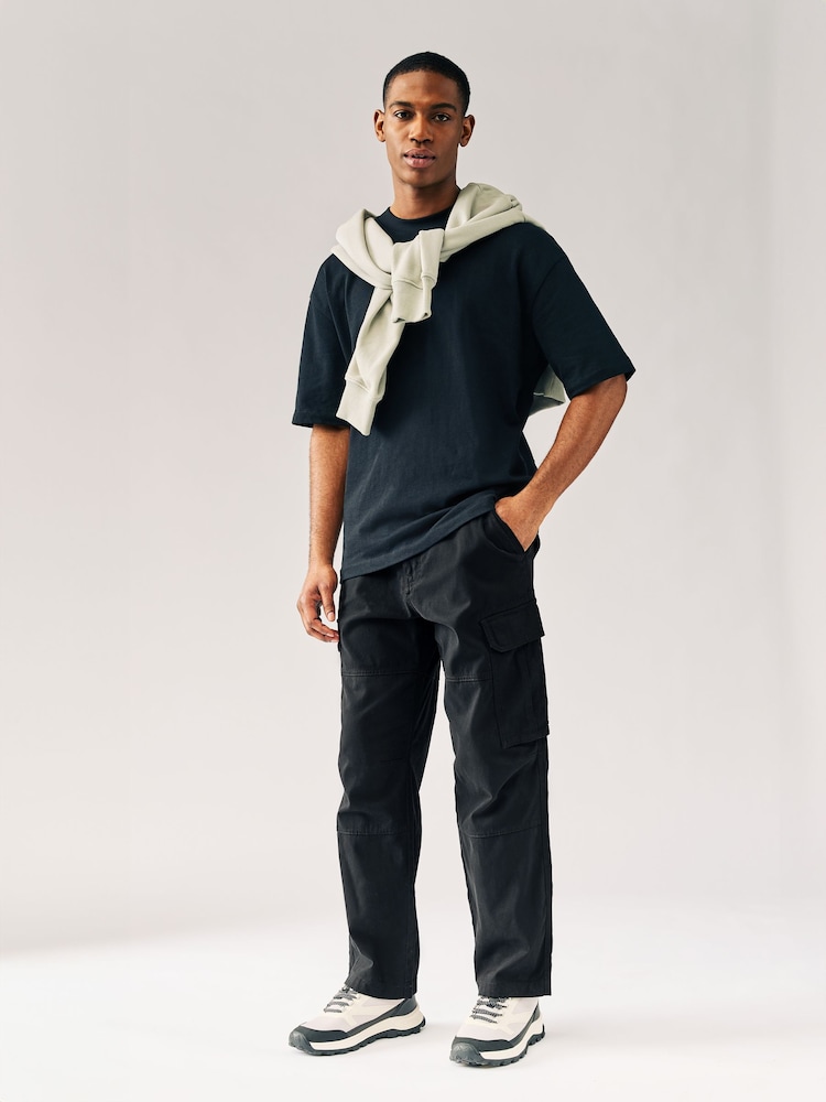 Black Relaxed Fit Cotton Stretch Cargo Trousers - Image 2 of 11