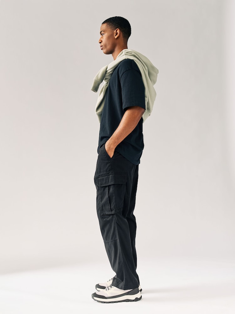 Noir - Coupe ample - Pantalon cargo stretch en coton - Image 4 of 11