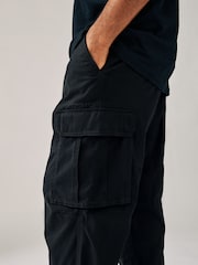 Black Relaxed Fit Cotton Stretch Cargo Trousers - Image 5 of 11
