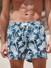Navy Blue Pineapple Printed Swim Shorts - Image 1 of 9