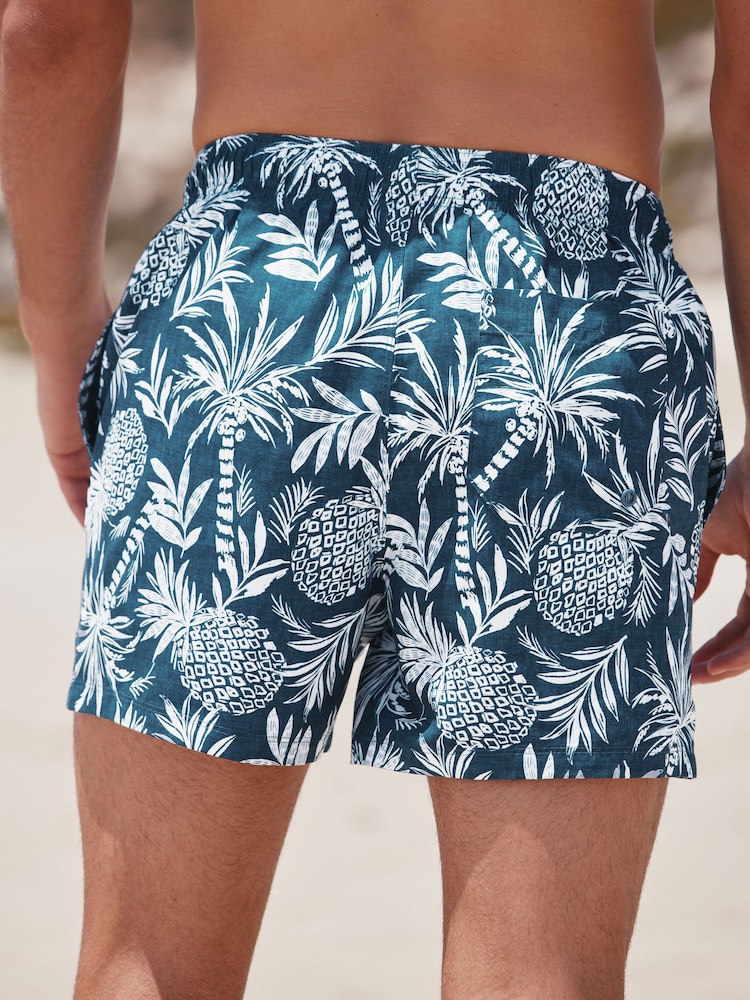 Navy Blue Pineapple Printed Swim Shorts - Image 2 of 9