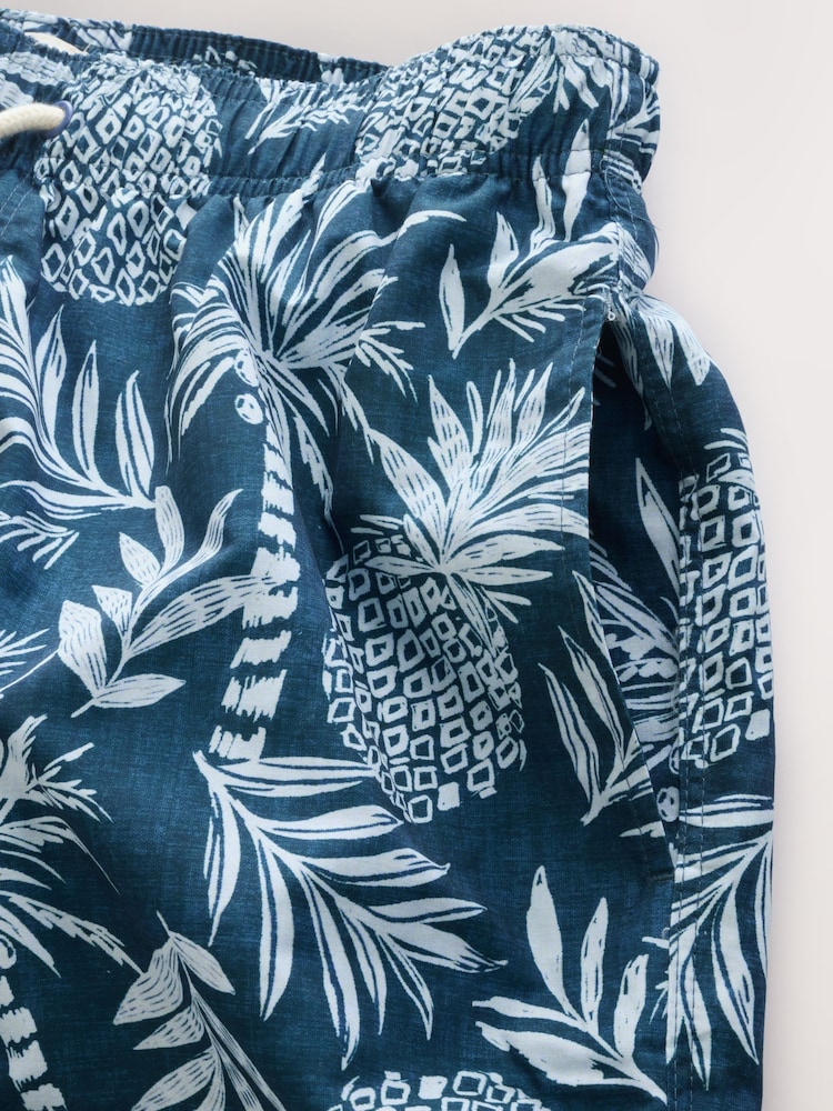 Navy Blue Pineapple Printed Swim Shorts - Image 8 of 9