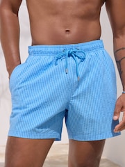 Bright Blue Stripe Seersucker Swim Shorts - Image 1 of 9