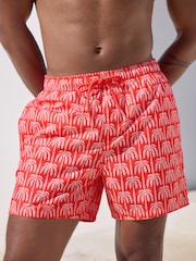 Coral Pink Palm Printed Swim Shorts - Image 1 of 9