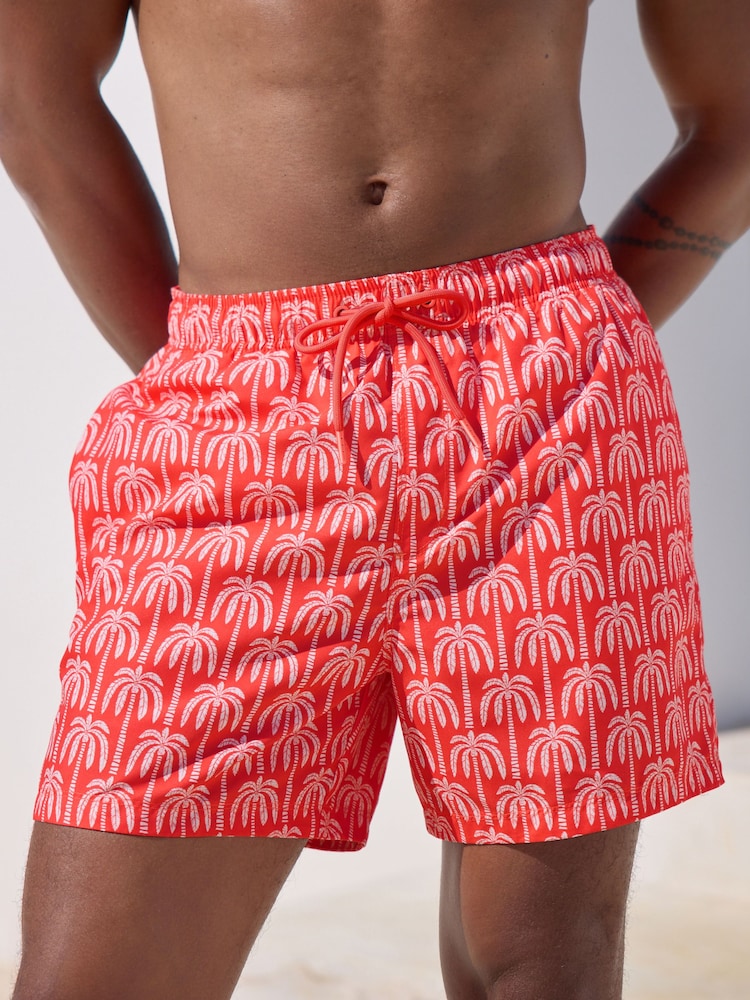 Coral Pink Palm Printed Swim Shorts - Image 1 of 9