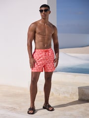 Coral Pink Palm Printed Swim Shorts - Image 2 of 9