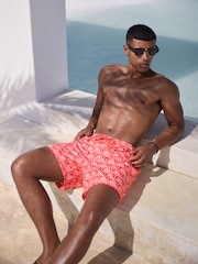 Coral Pink Palm Printed Swim Shorts - Image 4 of 9
