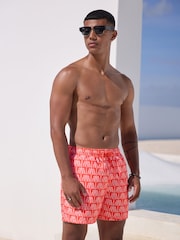 Coral Pink Palm Printed Swim Shorts - Image 5 of 9