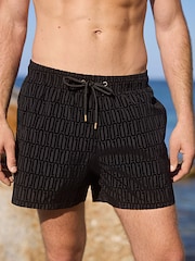Black Flock Printed Swim Shorts - Image 1 of 9