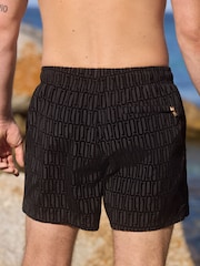 Black Flock Printed Swim Shorts - Image 4 of 9