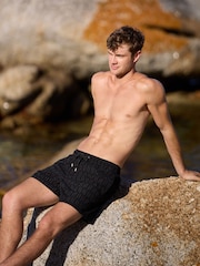 Black Flock Printed Swim Shorts - Image 5 of 9