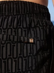 Black Flock Printed Swim Shorts - Image 6 of 9