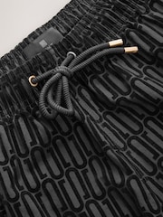 Black Flock Printed Swim Shorts - Image 8 of 9