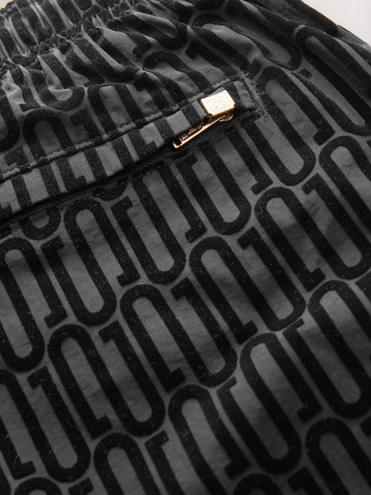 Black Flock Printed Swim Shorts - Image 9 of 9