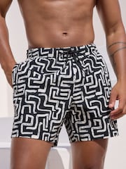Black/White Printed Seersucker Swim Shorts - Image 1 of 9