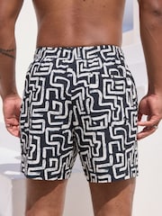 Black/White Printed Seersucker Swim Shorts - Image 2 of 9