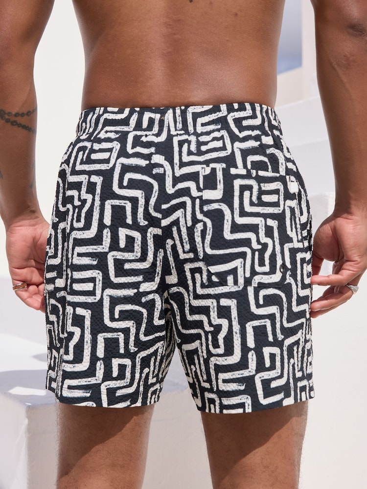 Black/White Printed Seersucker Swim Shorts - Image 2 of 9