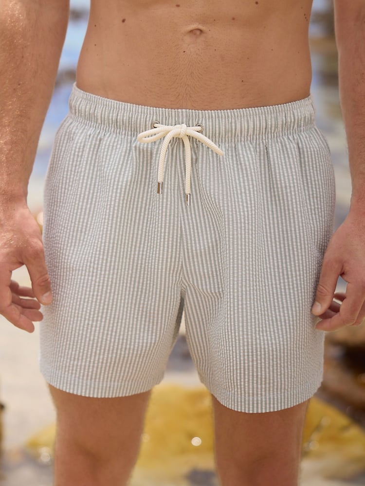 Sage Green Stripe Seersucker Swim Shorts - Image 1 of 8