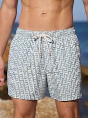Sage Green Monogram Printed Swim Shorts - Image 1 of 7
