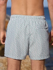 Sage Green Monogram Printed Swim Shorts - Image 4 of 7