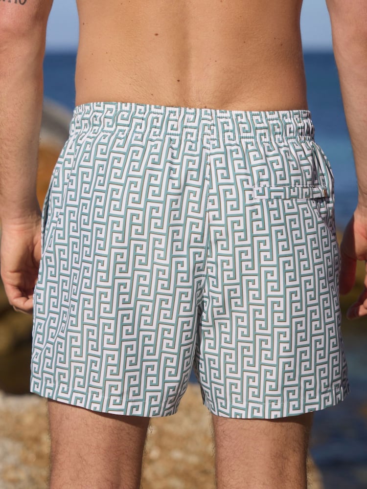 Sage Green Monogram Printed Swim Shorts - Image 4 of 7