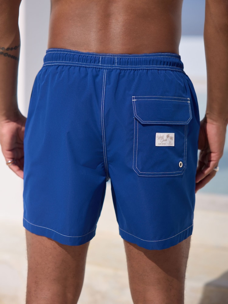Blue Contrast Stitch Swim Shorts - Image 3 of 8