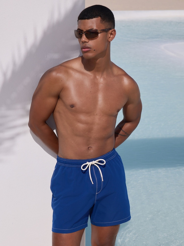 Blue Contrast Stitch Swim Shorts - Image 4 of 8