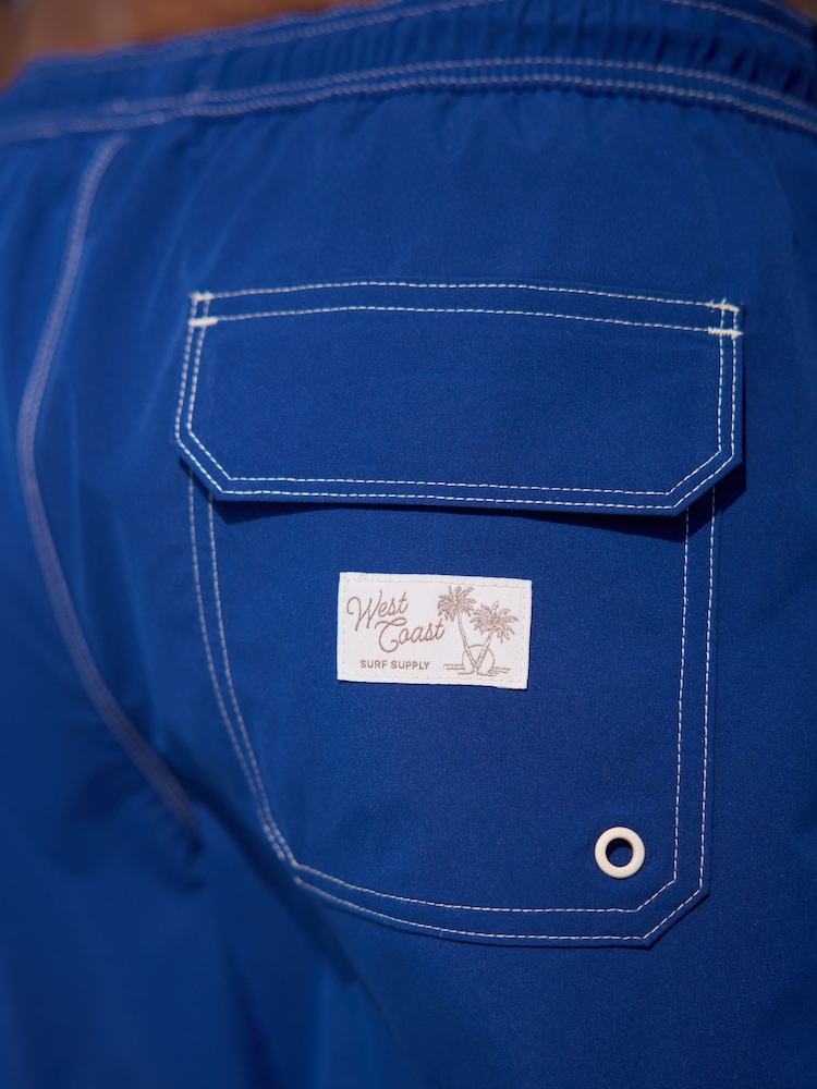 Blue Contrast Stitch Swim Shorts - Image 5 of 8