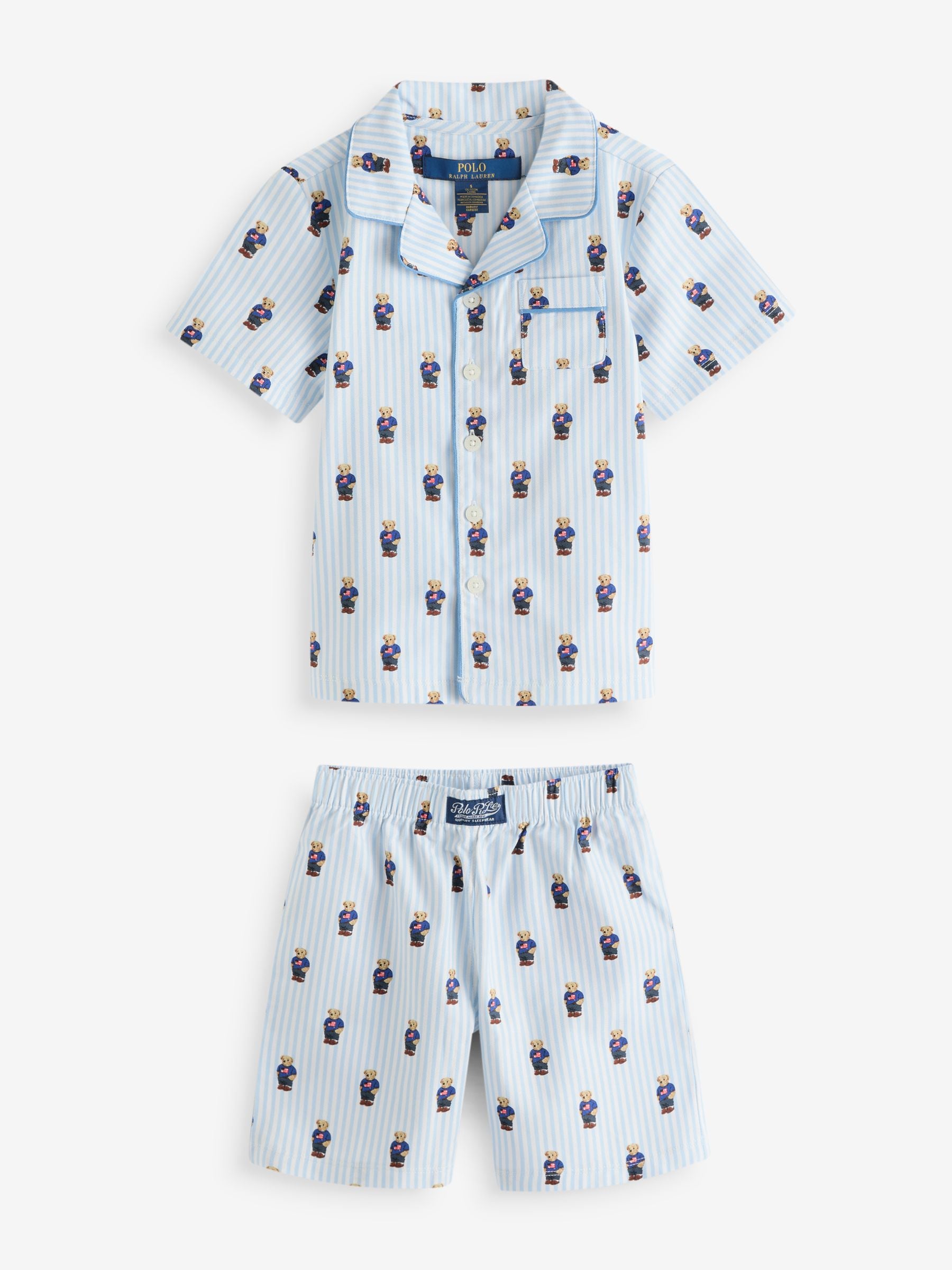 Buy Polo Ralph Lauren 100 Cotton Short Sleeve Bear White Blue Pyjamas Set from Next Turkey