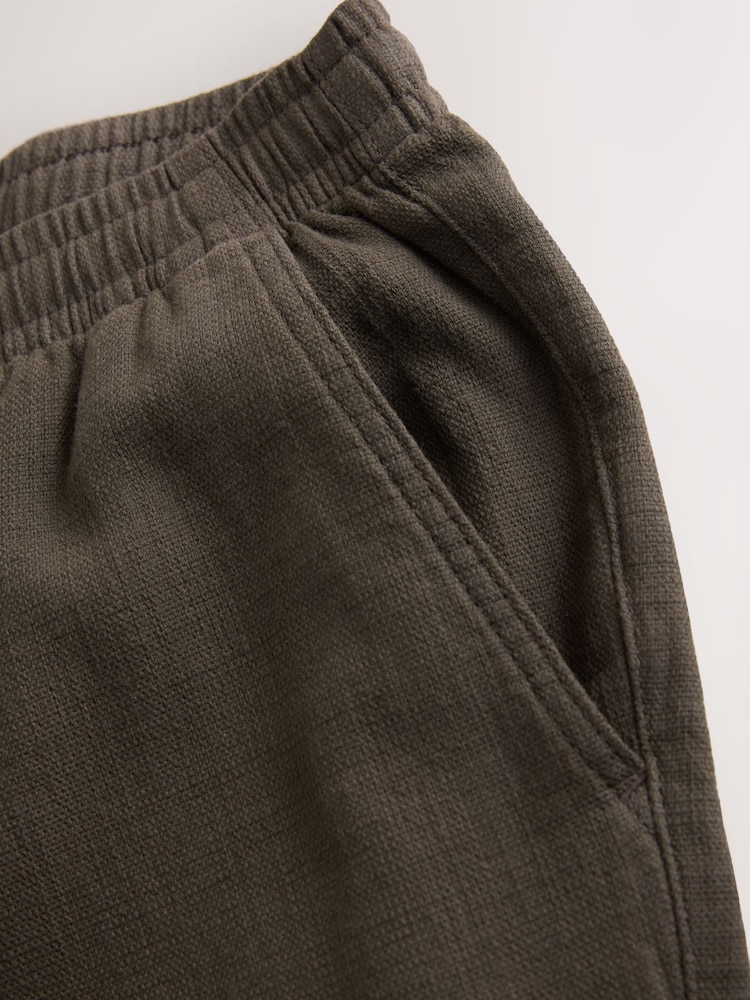 Brown Textured Elasticated Waist 100% Cotton Trousers - Image 3 of 10