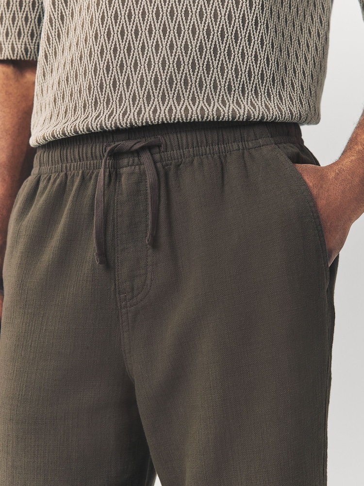 Brown Textured Elasticated Waist 100% Cotton Trousers - Image 5 of 10