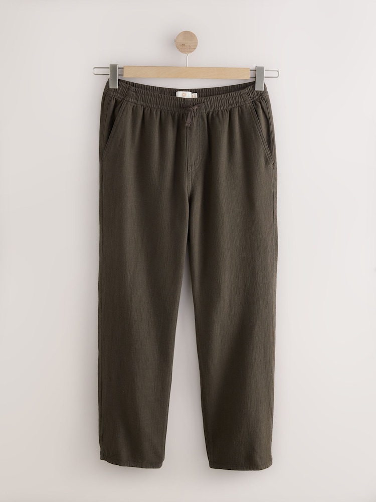 Brown Textured Elasticated Waist 100% Cotton Trousers - Image 7 of 10