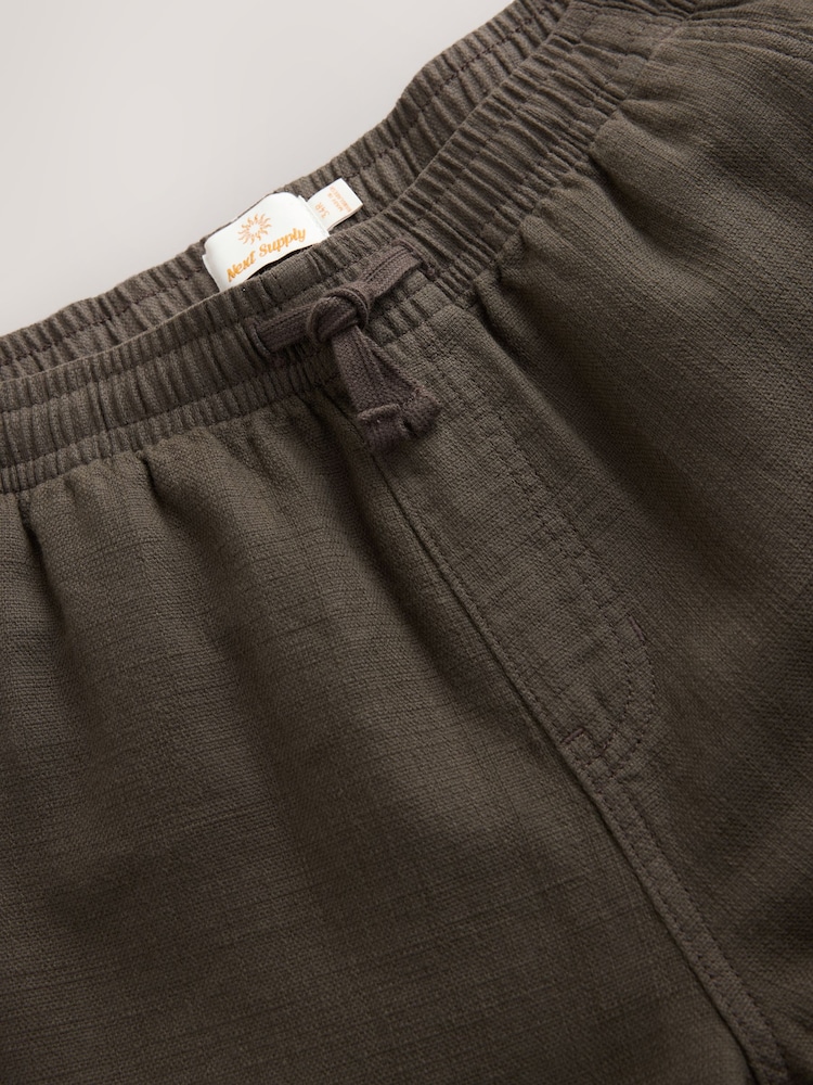 Brown Textured Elasticated Waist 100% Cotton Trousers - Image 8 of 10