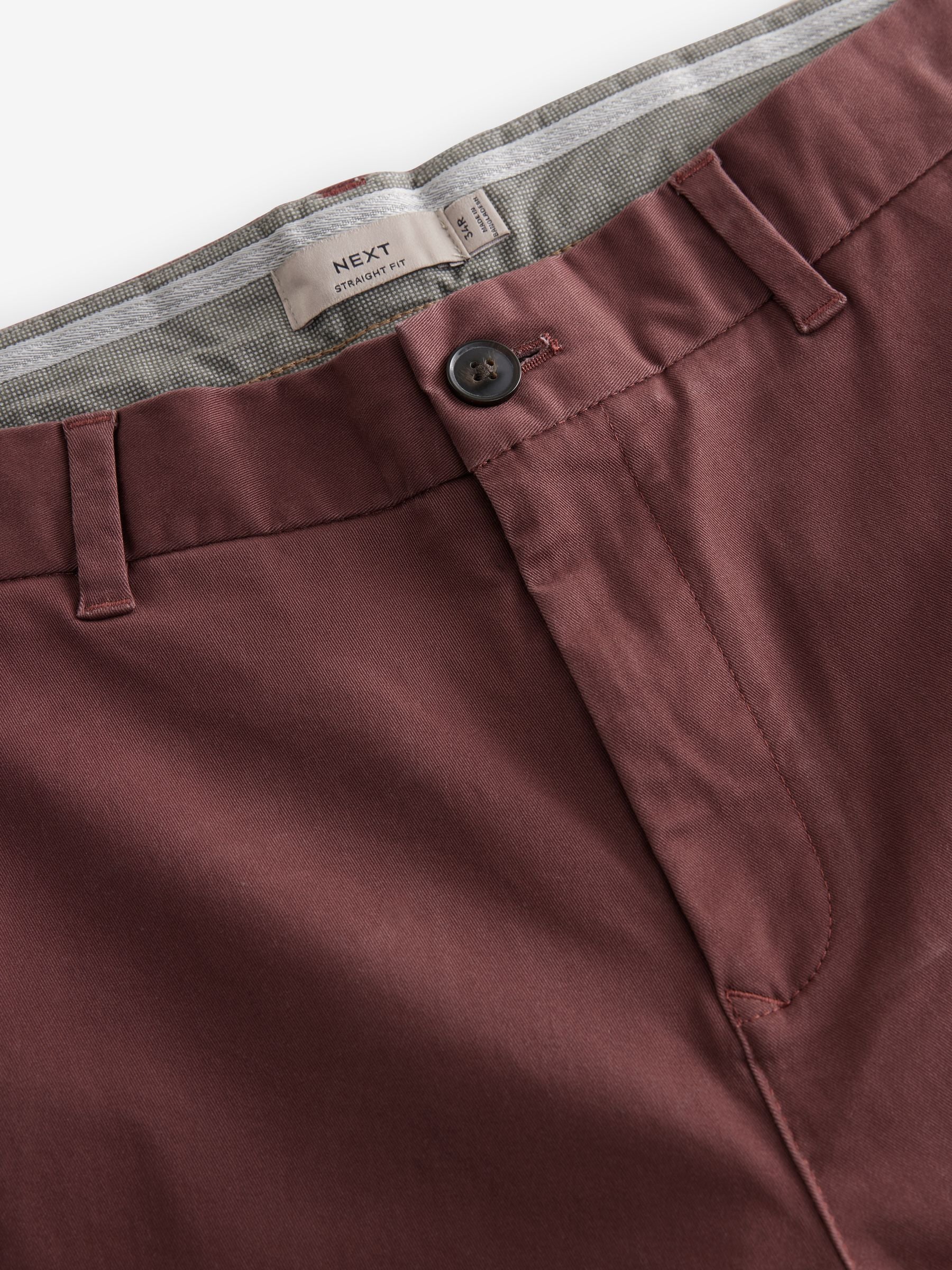 Buy Burgundy Light Straight Fit Stretch Chinos Trousers from