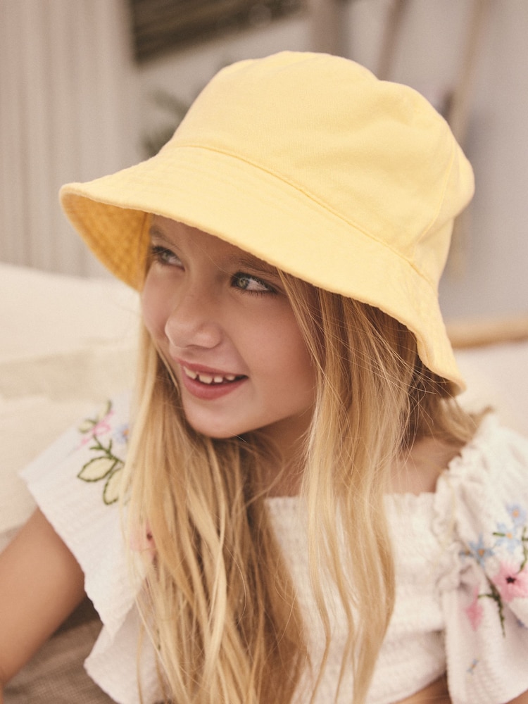 Yellow 100% Cotton Bucket Hat (3mths-16yrs) - Image 1 of 4