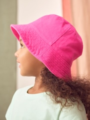 Bright Pink 100% Cotton Bucket Hat (3mths-16yrs) - Image 1 of 4