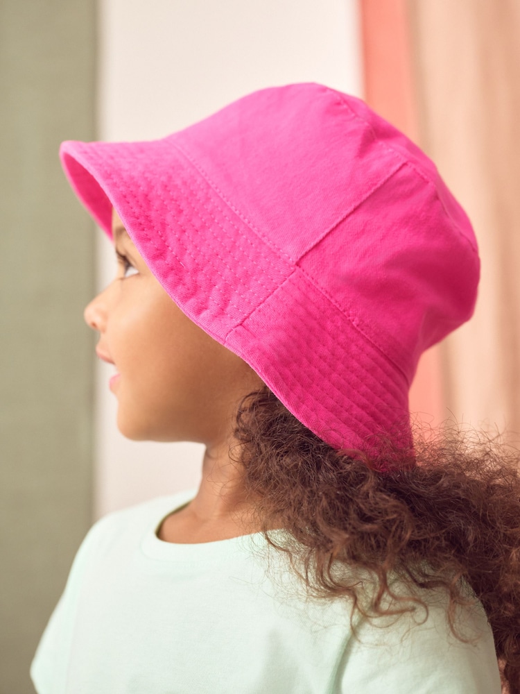 Bright Pink 100% Cotton Bucket Hat (3mths-16yrs) - Image 1 of 4