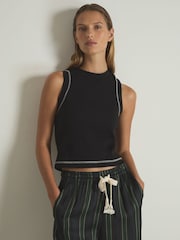 Reiss Black/Ivory Lea Cotton With Stretch Contrast-Stitch Vest - Image 1 of 6