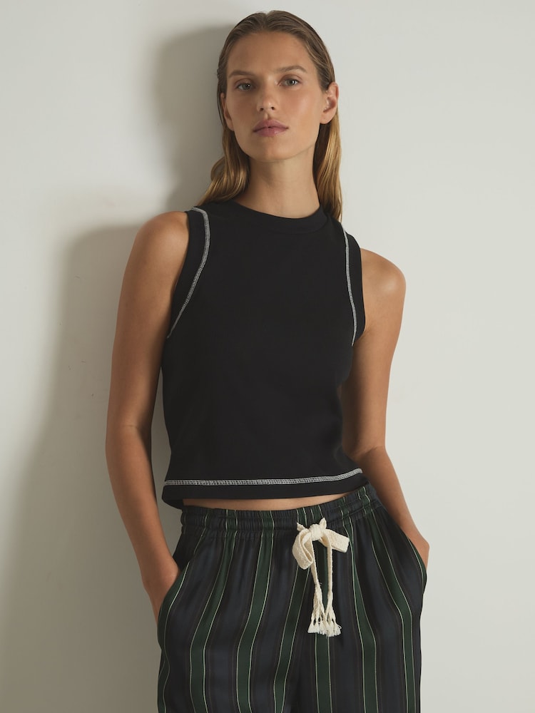 Negro/marfil - Camiseta sin mangas de algodón elástico con costuras en contraste Lea de Reiss - Imagen 1 de 6 Negro/marfil - Camiseta sin mangas de algodón elástico con costuras en contraste Lea de Reiss - Imagen 1 de 6