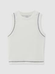 Reiss Ivory/Navy Lea Cotton With Stretch Contrast-Stitch Vest - Image 2 of 6