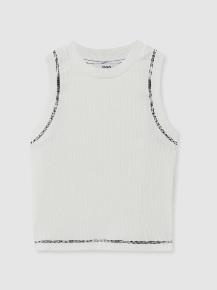 Reiss Ivory/Navy Lea Cotton With Stretch Contrast-Stitch Vest - Image 2 of 6