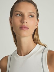 Reiss Ivory/Navy Lea Cotton With Stretch Contrast-Stitch Vest - Image 4 of 6