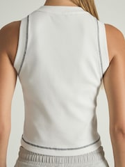 Reiss Ivory/Navy Lea Cotton With Stretch Contrast-Stitch Vest - Image 5 of 6