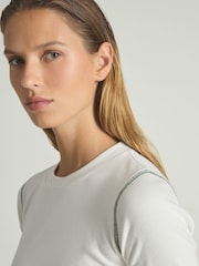 Reiss Ivory/Green Marlie Cotton With Stretch Contrast-Stitch Top - Image 4 of 6