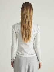 Reiss Ivory/Green Marlie Cotton With Stretch Contrast-Stitch Top - Image 5 of 6