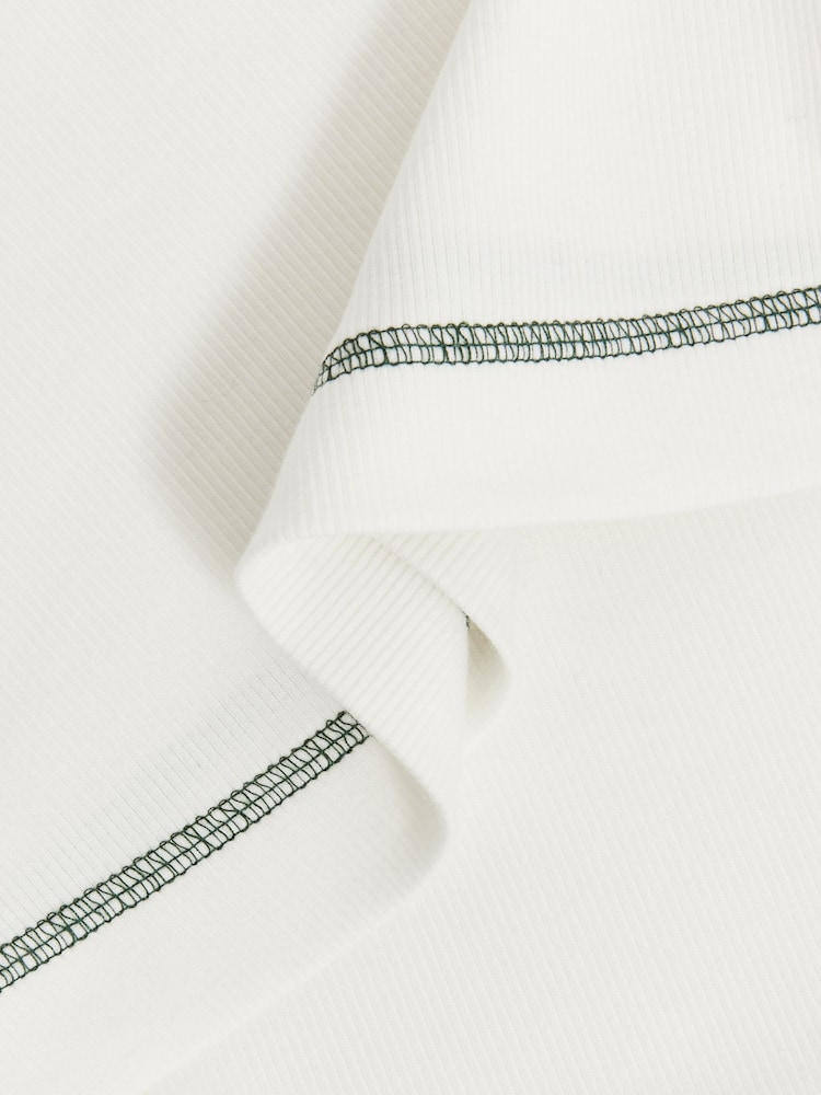 Reiss Ivory/Green Marlie Cotton With Stretch Contrast-Stitch Top - Image 6 of 6