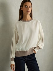 Reiss Neutral Sienna Lyocell Woven Contrast-Trim Top - Image 1 of 6