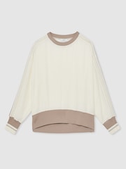 Reiss Neutral Sienna Lyocell Woven Contrast-Trim Top - Image 2 of 6