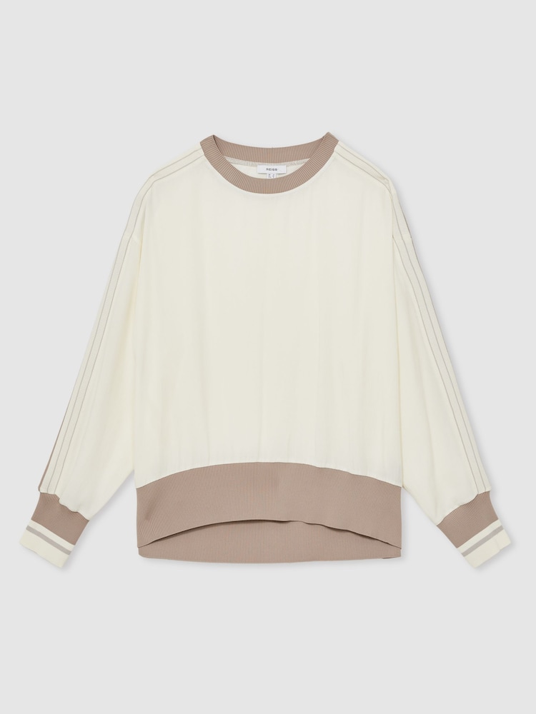 Reiss Neutral Sienna Lyocell Woven Contrast-Trim Top - Image 2 of 6